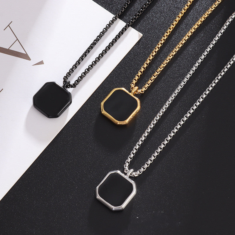 Square Titanium Pendant Stainless Steel Necklace
