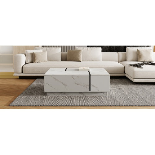 Rectangular Sliding Top Coffee Table With 2 Drawers And 2 Hidden Storage For Living Room.