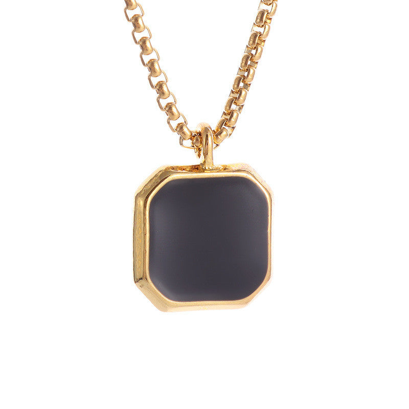 Square Titanium Pendant Stainless Steel Necklace