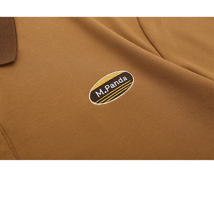Retro Letter-Embroidered Contrast Lapel Short-Sleeve Shirt