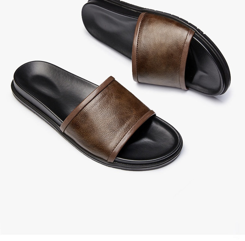 Genuine Leather Men's Summer Slippers Outdoor Non-slip