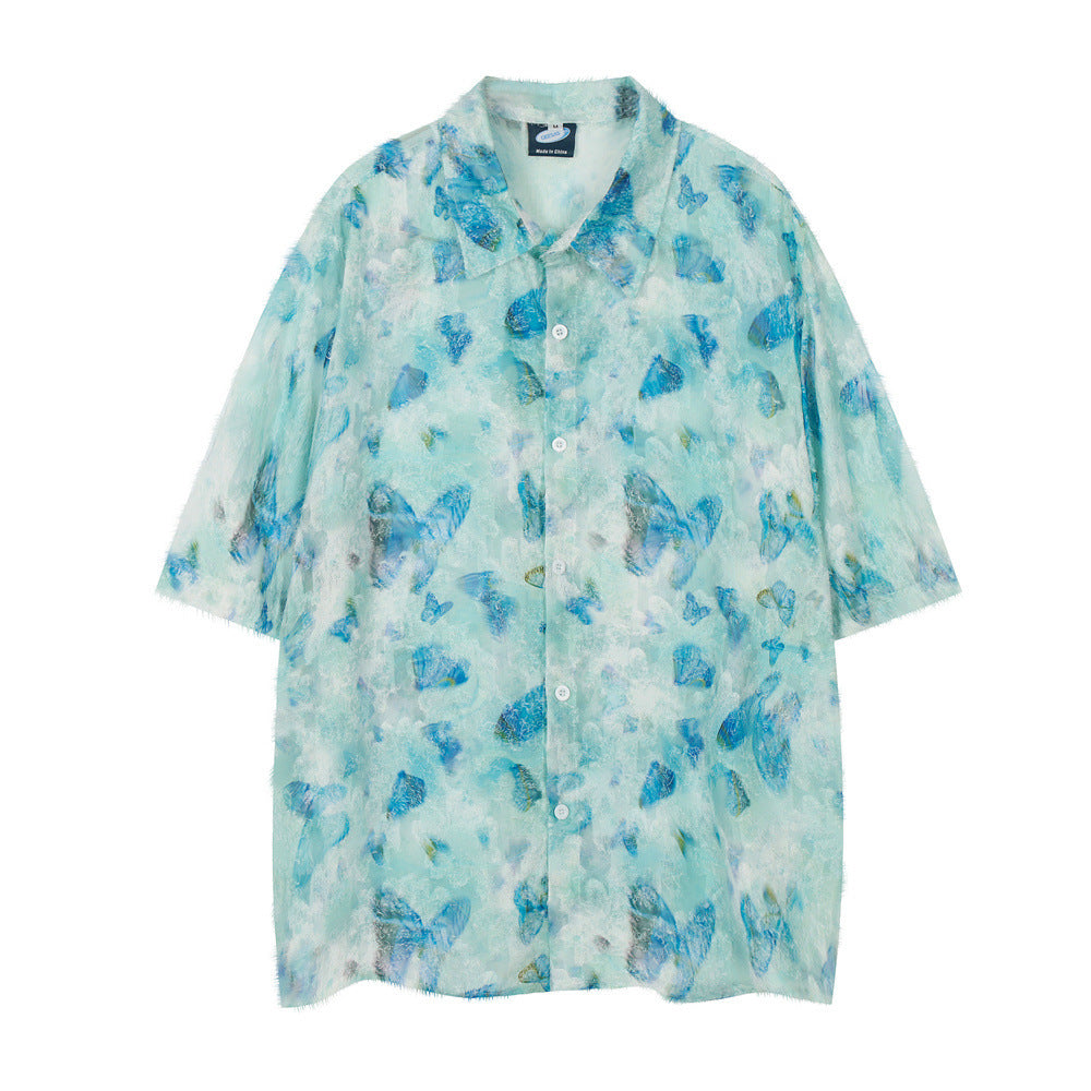 Butterfly Tie-dyed Cat Beard Shirt Men