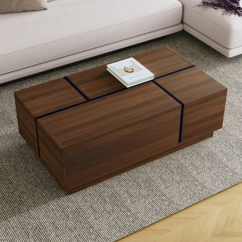 Rectangular Sliding Top Coffee Table With 2 Drawers And 2 Hidden Storage For Living Room.
