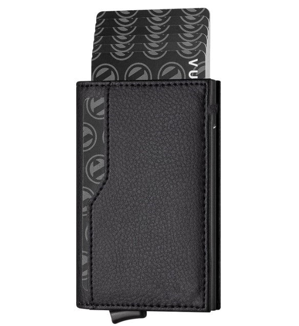RFID-Blocking Leather Credit Card Wallet with Dual ID Windows and Automatic Pop-Up Feature