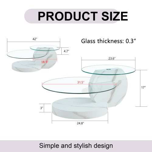 Modern and Practical Double-Layer Round Glass Tabletop.