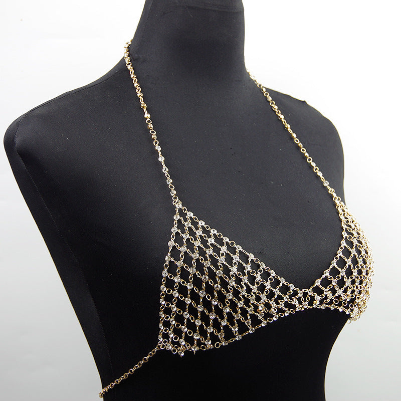 Nightclub Casual Body Chains with Faux Diamond Chest Necklace