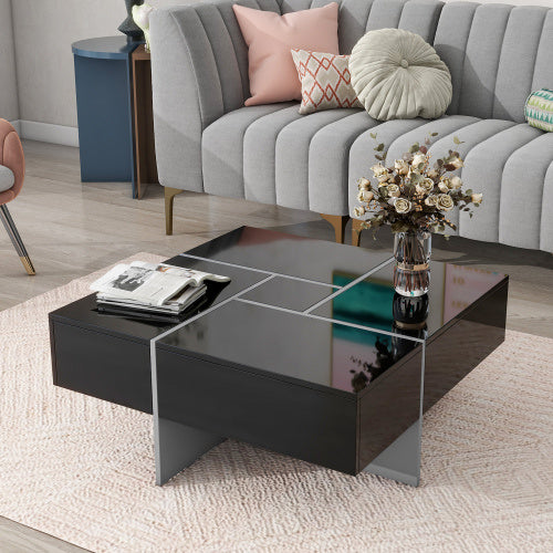 Unique Coffee Table With 4 Hidden Storage Compartments (Black)