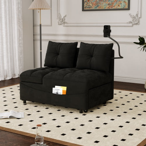 Multi-Length Versatile Foldable Velvet Sofa Bed, Modern Pull-Out Loveseat with Adjustable Back, USB port, and Swivel Phone Holder