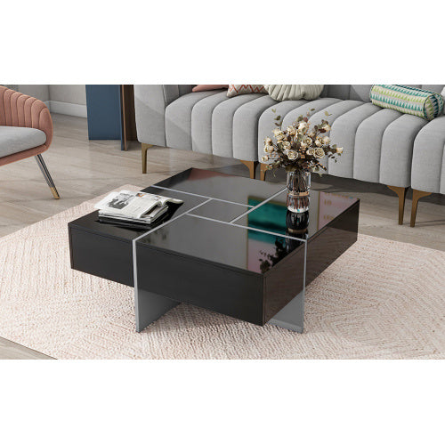 Unique Coffee Table With 4 Hidden Storage Compartments (Black)