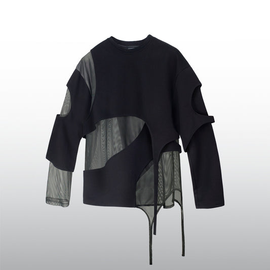 Diaper-Patterned Mesh-Paneled Long Sleeve T-Shirt