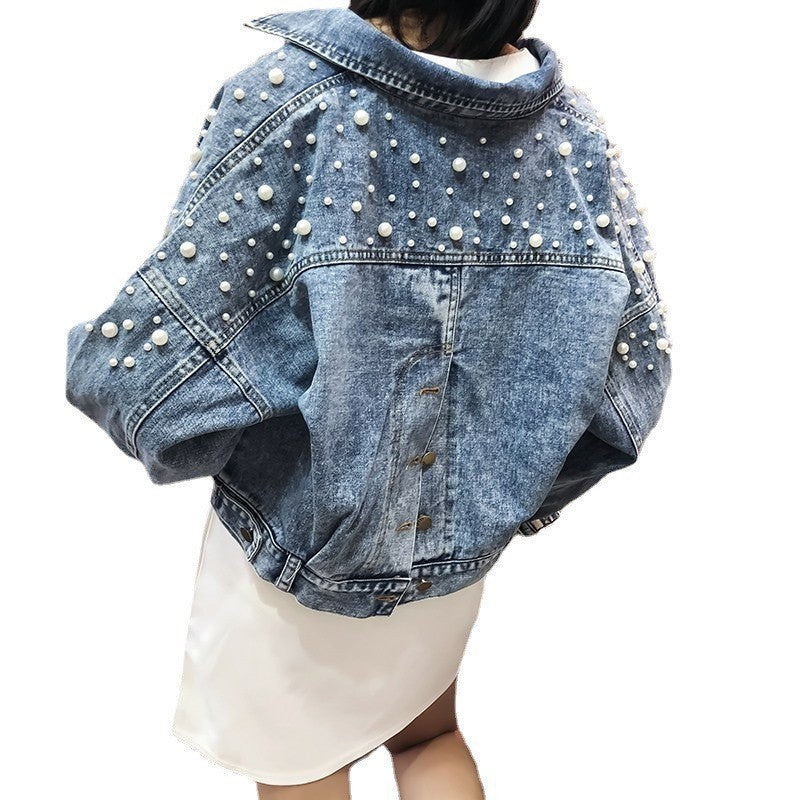 Heavy Industry Beads Denim Coat Women's Slimming
