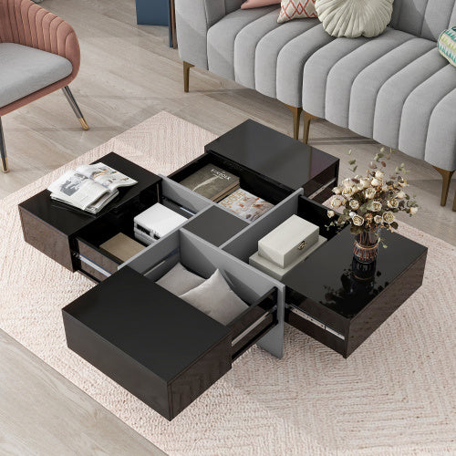 Unique Coffee Table With 4 Hidden Storage Compartments (Black)