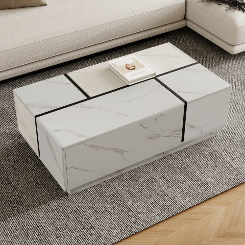 Rectangular Sliding Top Coffee Table With 2 Drawers And 2 Hidden Storage For Living Room.