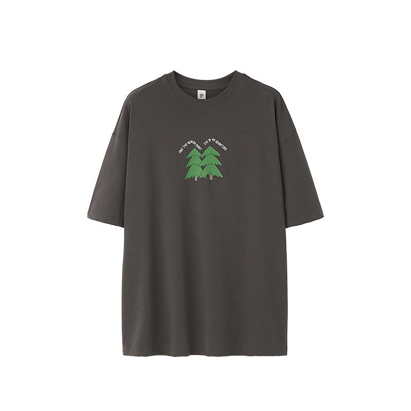 Casual Pine Puff-Print Pure Cotton T-Shirt