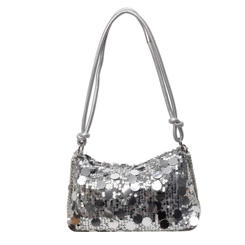 Sequined Chain-Strap Shoulder Messenger Pouch