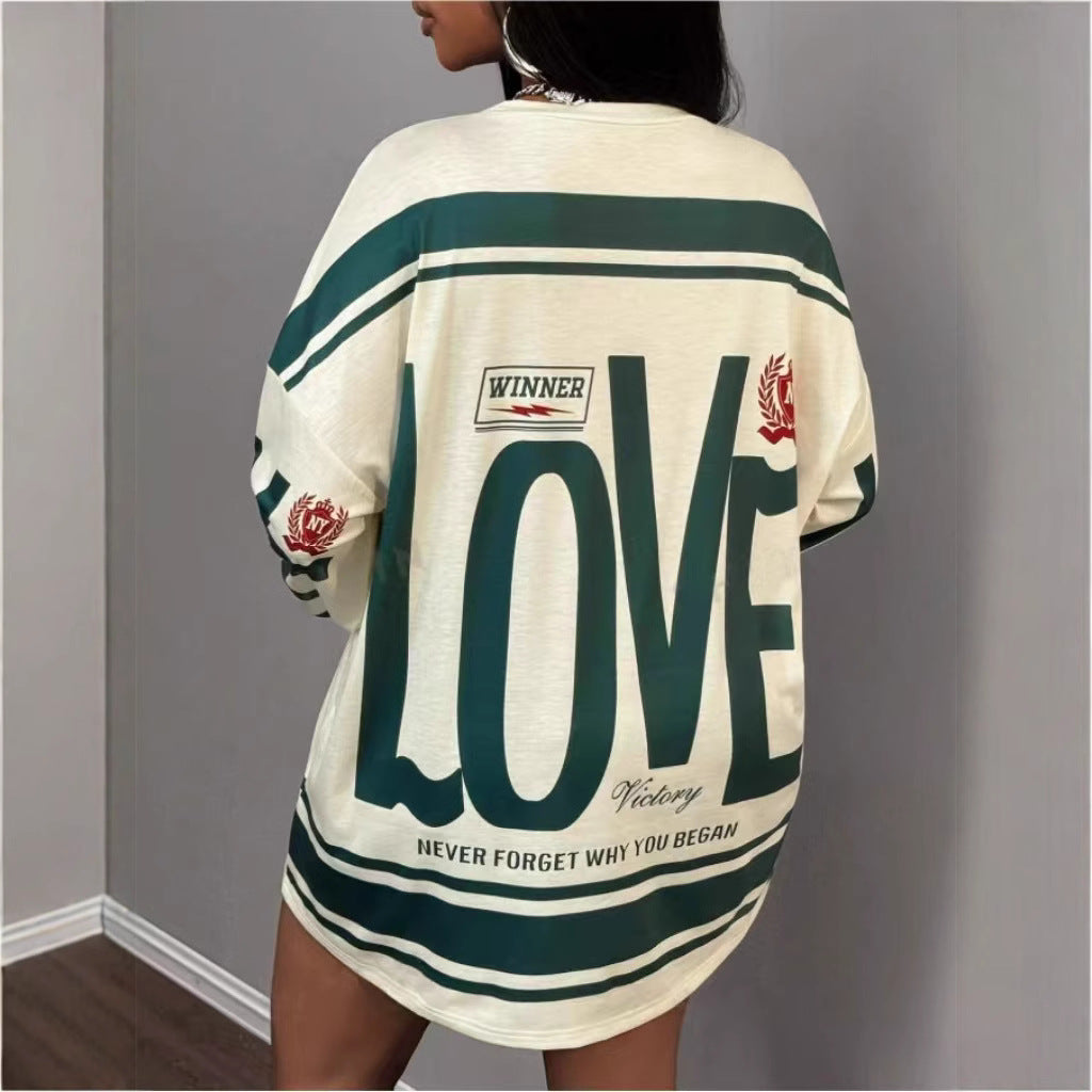 Women's Loose Long-Sleeve Top with Letter Prints Casual Style