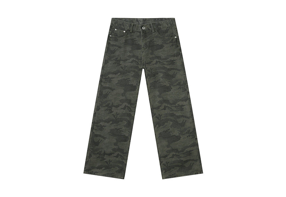 Camouflage Straight Washed Jeans
