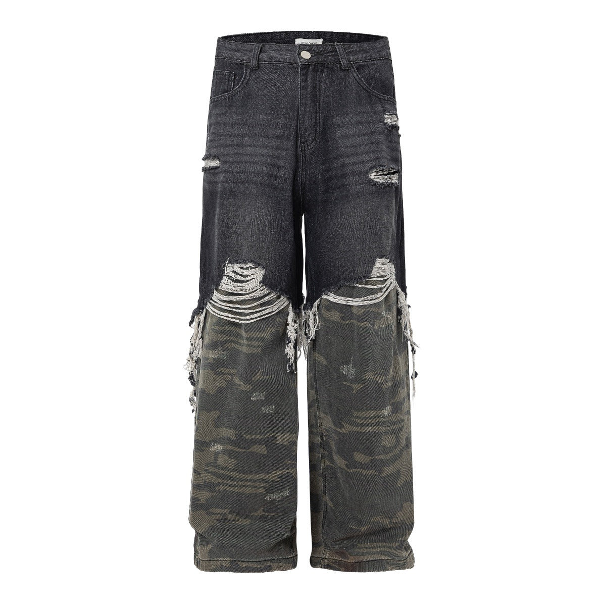 Men's USA High Street Camo Patchwork Wide-Leg Denim