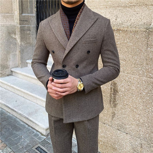 Men's Houndstooth Double-Breasted Slim Fit Suit