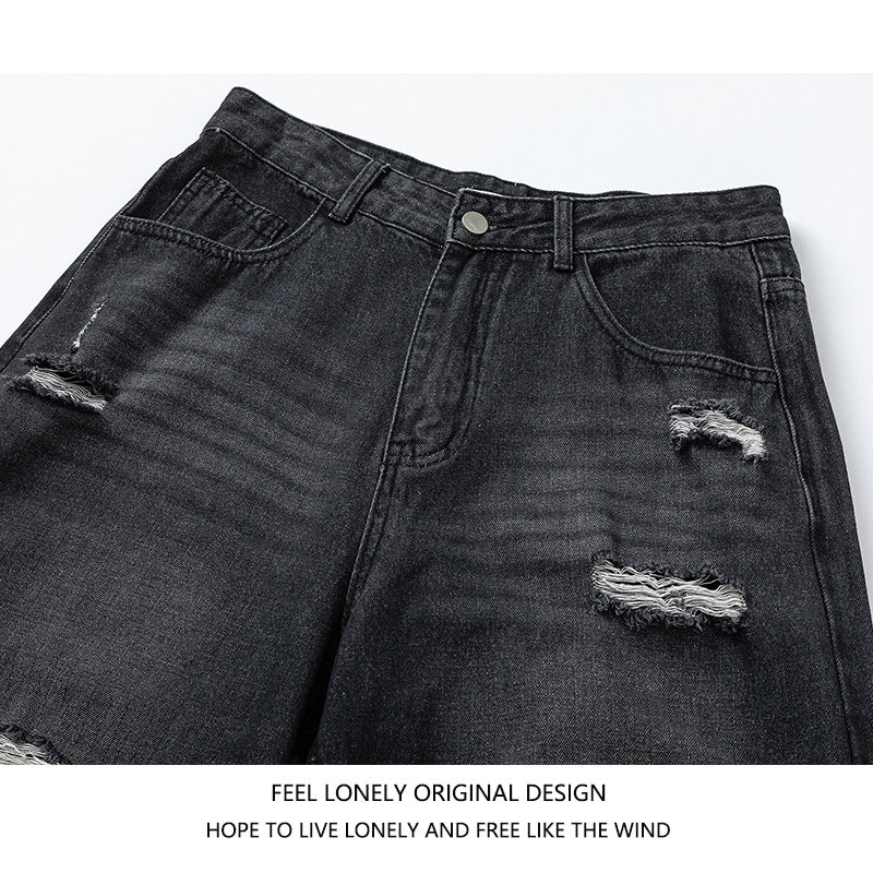 Men's USA High Street Camo Patchwork Wide-Leg Denim