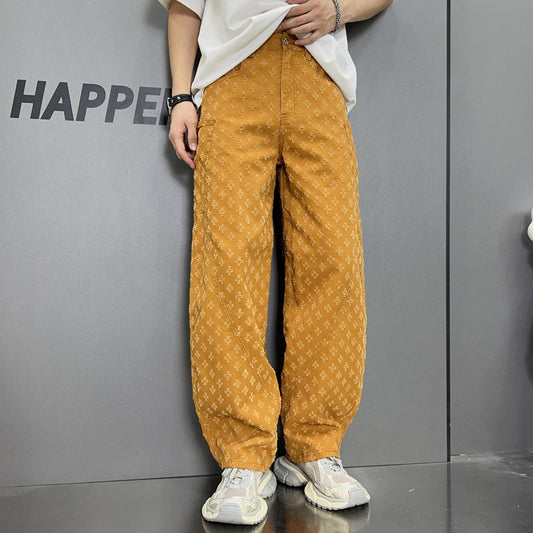 Straight Washed Denim Large Pocket Loose Pants