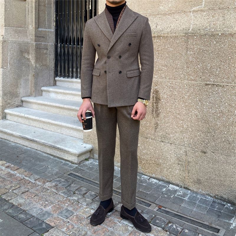 Men's Houndstooth Double-Breasted Slim Fit Suit