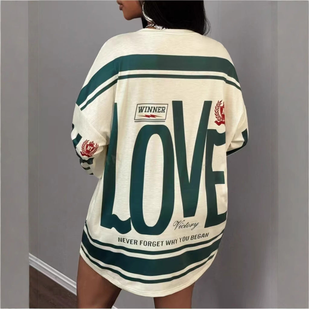 Women's Loose Long-Sleeve Top with Letter Prints Casual Style