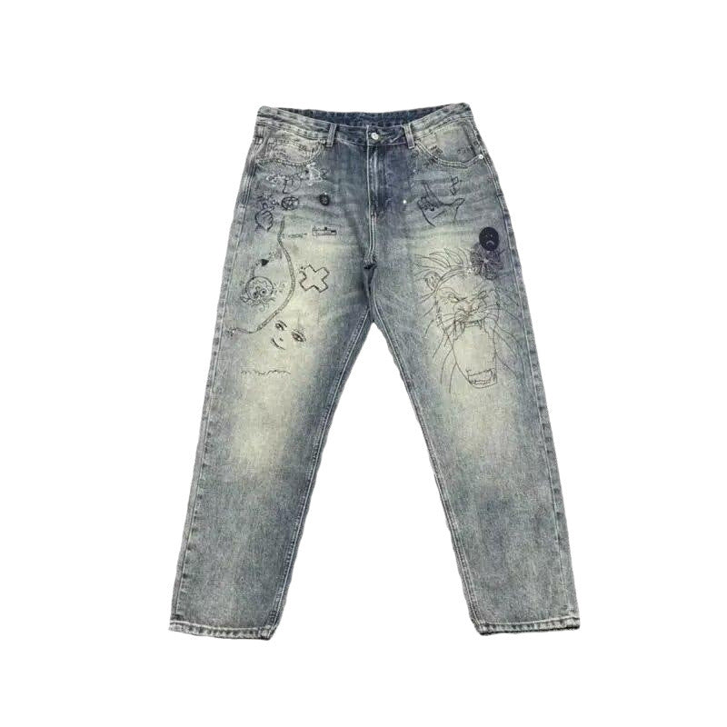 High Street Trendy Hip Hop Customized Denim Letter Jeans