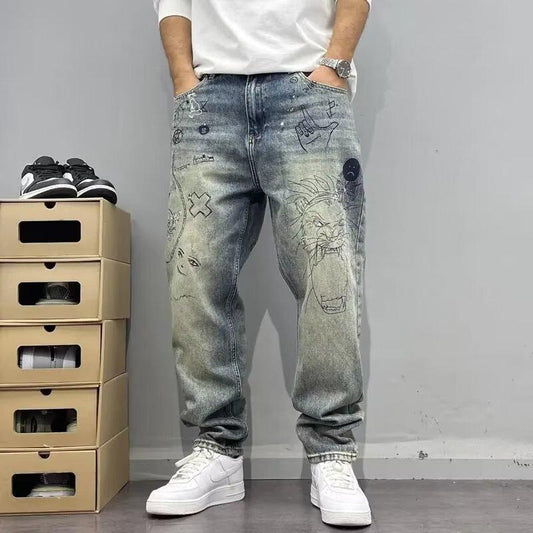 High Street Trendy Hip Hop Customized Denim Letter Jeans