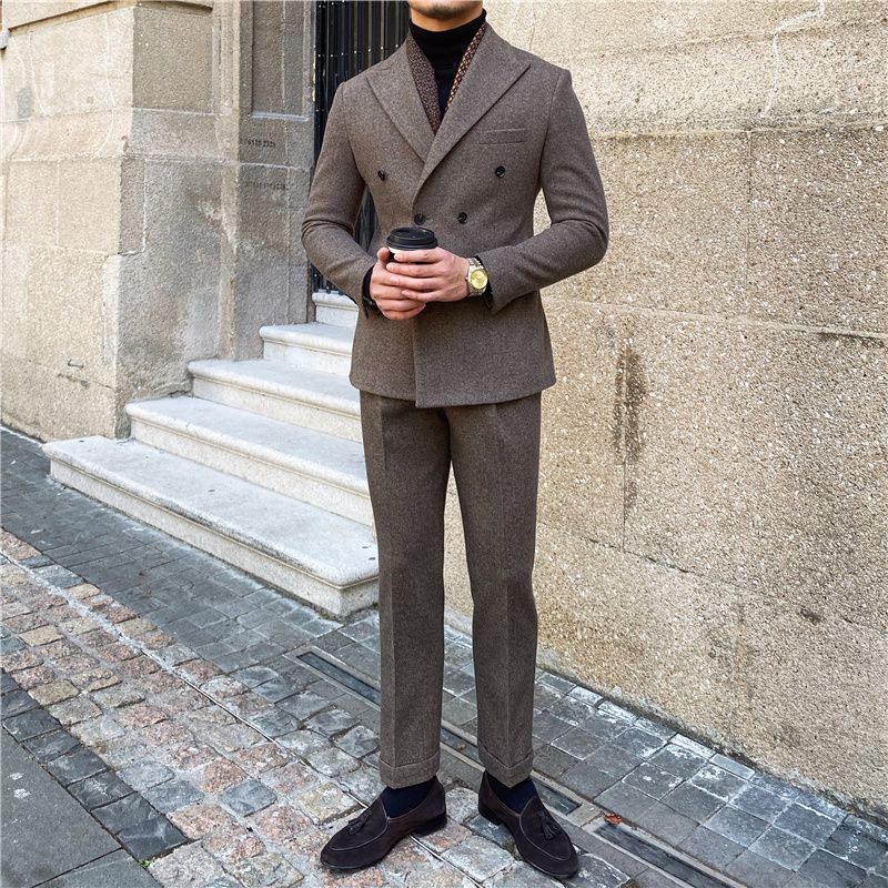 Men's Houndstooth Double-Breasted Slim Fit Suit