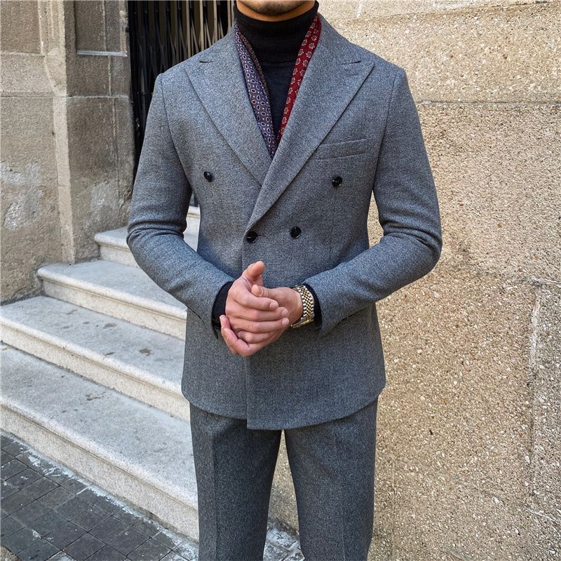 Men's Houndstooth Double-Breasted Slim Fit Suit