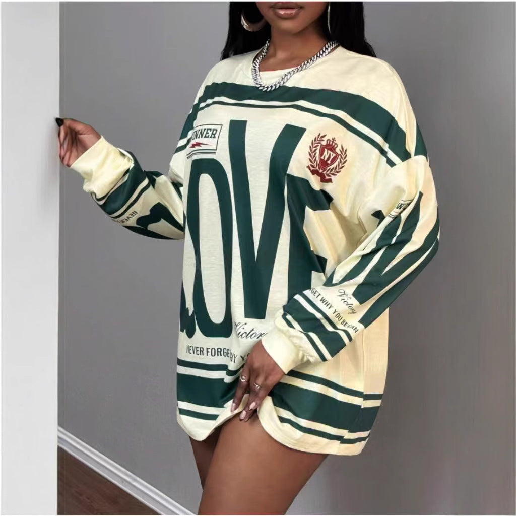Women's Loose Long-Sleeve Top with Letter Prints Casual Style