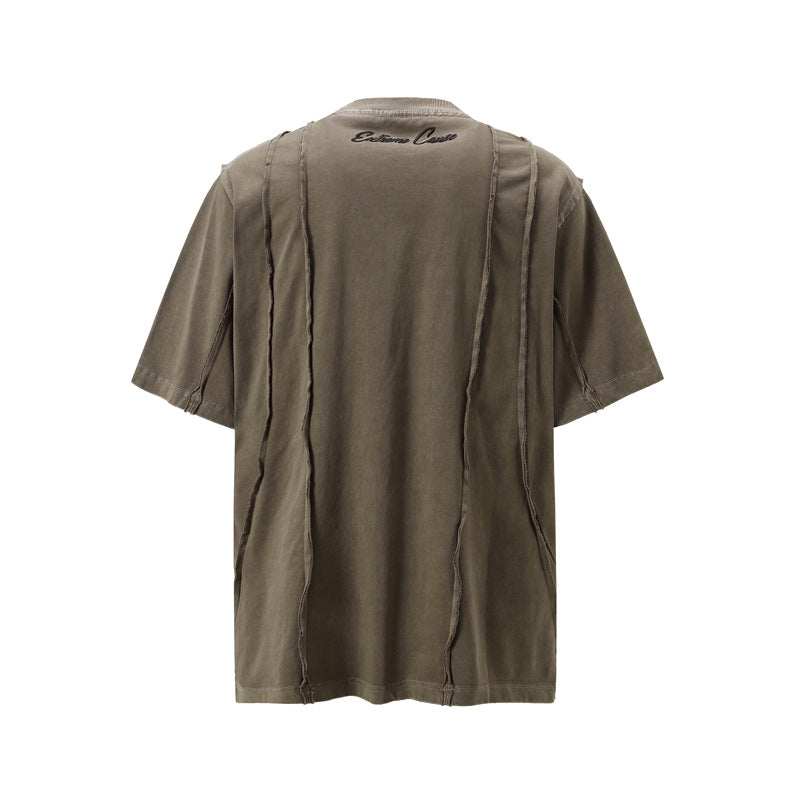 Retro Folding Patchwork Short-sleeved T-shirt Men