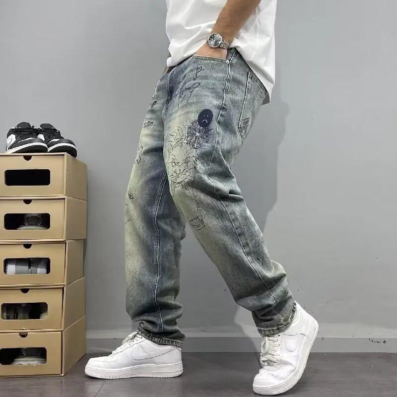 High Street Trendy Hip Hop Customized Denim Letter Jeans