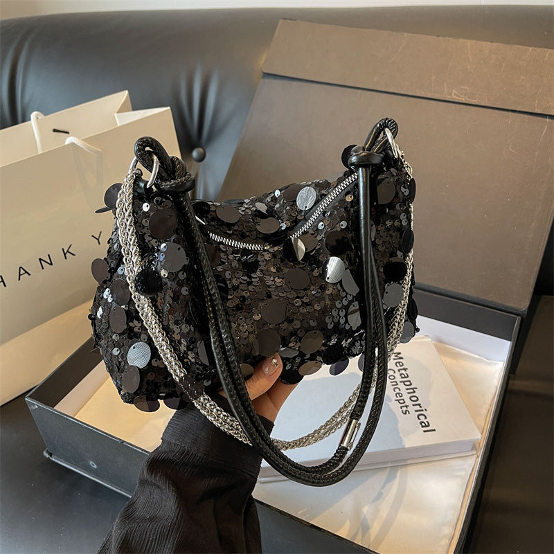 Sequined Chain-Strap Shoulder Messenger Pouch