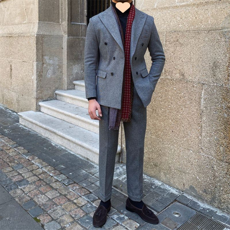 Men's Houndstooth Double-Breasted Slim Fit Suit