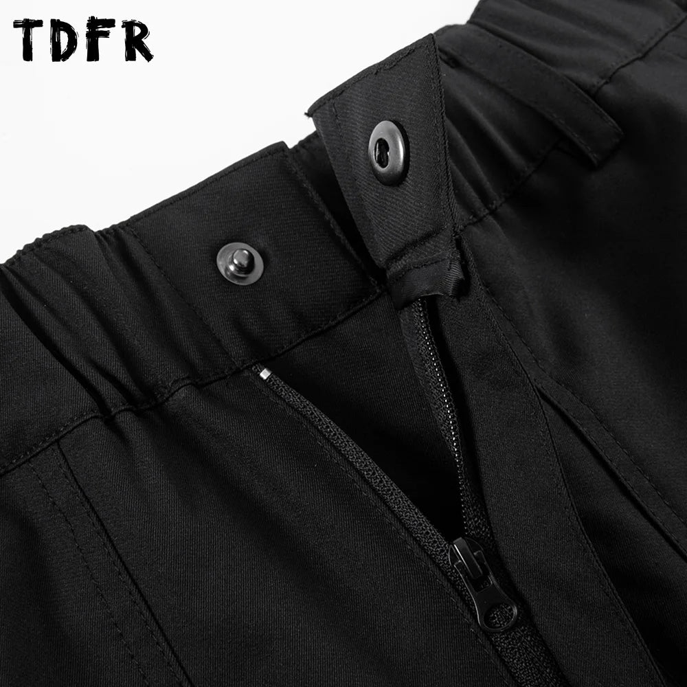 Solid Color Spliced Carpenter Pant Mens Double Knee Safari Style Elastic Waist Loose Cargo Pants Men Trousers