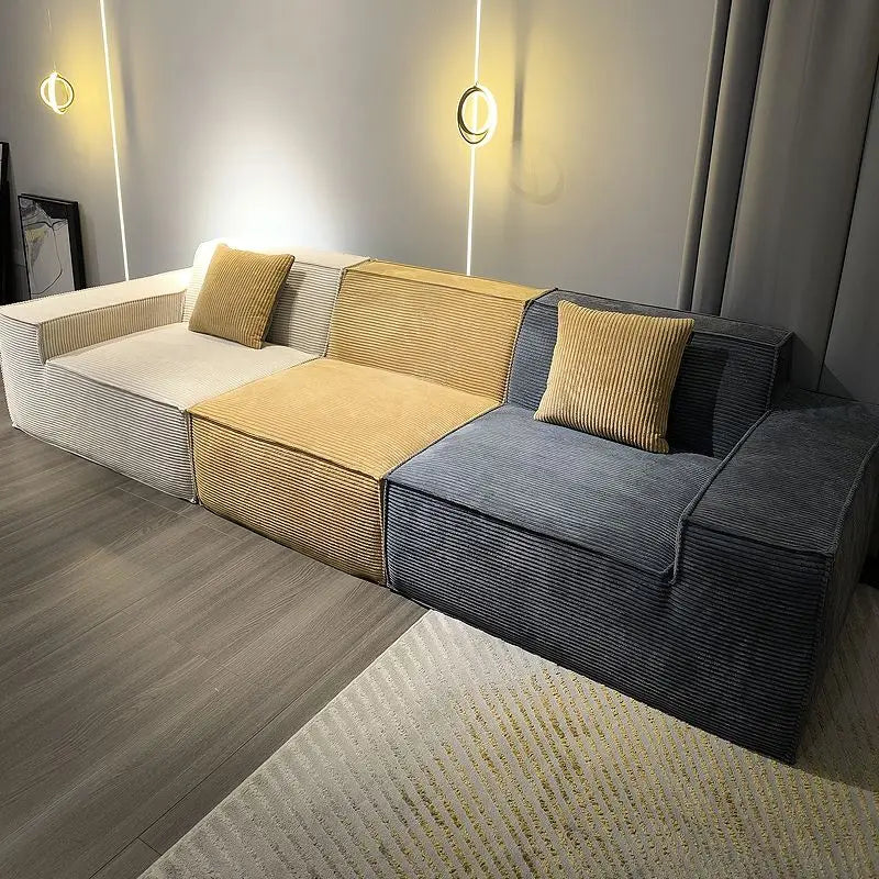 Nordic Light Luxury Style Corduroy Material Living Room Sofa Hotel Vacuum Compression Sofa Sponge Filling Multi-Person Sofa