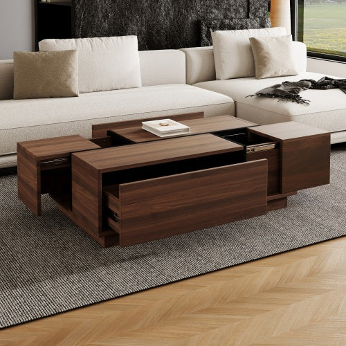 Rectangular Sliding Top Coffee Table With 2 Drawers And 2 Hidden Storage For Living Room.