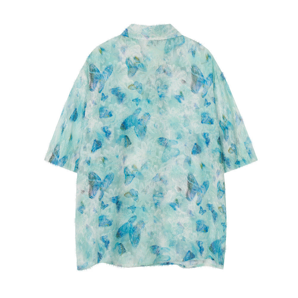 Butterfly Tie-dyed Cat Beard Shirt Men