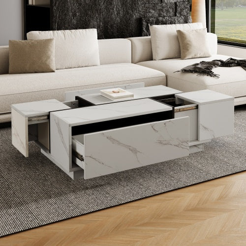 Rectangular Sliding Top Coffee Table With 2 Drawers And 2 Hidden Storage For Living Room.