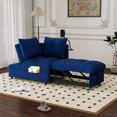 Multi-Length Versatile Foldable Velvet Sofa Bed, Modern Pull-Out Loveseat with Adjustable Back, USB port, and Swivel Phone Holder