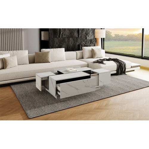 Rectangular Sliding Top Coffee Table With 2 Drawers And 2 Hidden Storage For Living Room.