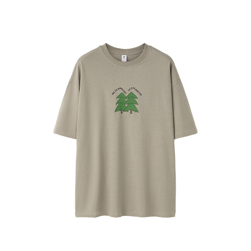 Casual Pine Puff-Print Pure Cotton T-Shirt