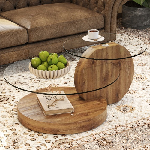 Modern and Practical Double-Layer Round Glass Tabletop.