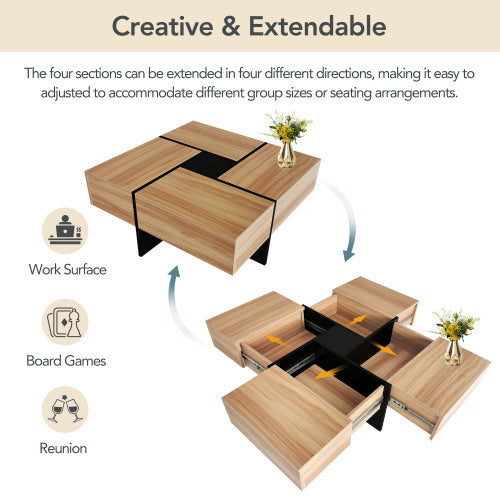 Unique Coffee Table With 4 Hidden Storage Compartments