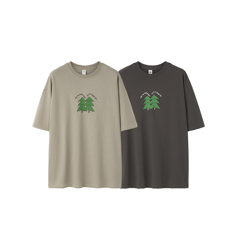 Casual Pine Puff-Print Pure Cotton T-Shirt