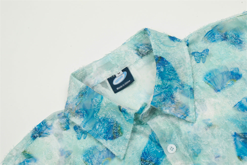 Butterfly Tie-dyed Cat Beard Shirt Men