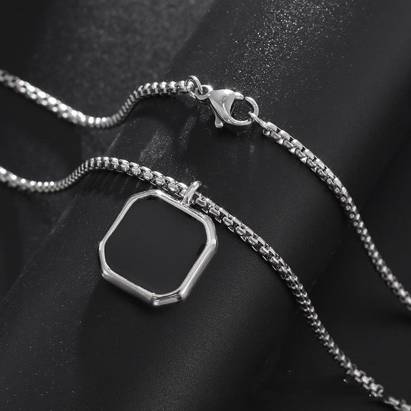 Square Titanium Pendant Stainless Steel Necklace