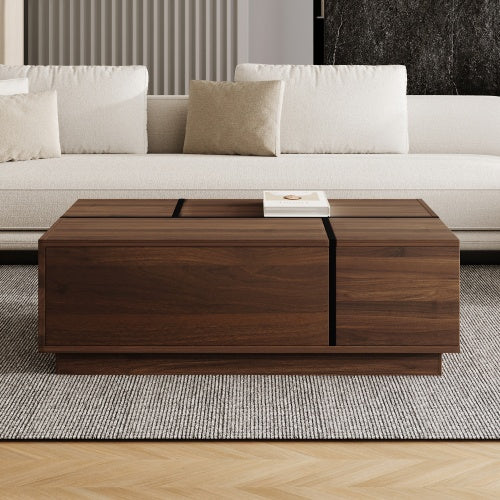 Rectangular Sliding Top Coffee Table With 2 Drawers And 2 Hidden Storage For Living Room.